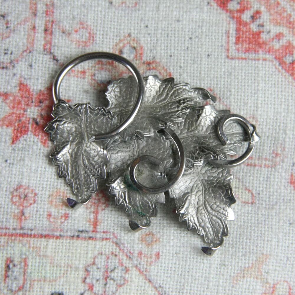 Signed Judy Lee leaves and branches silver pin brooch, vintage